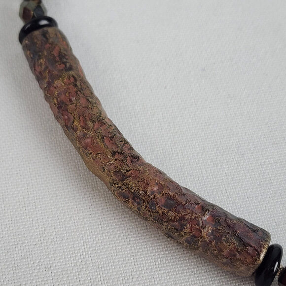 Handmade Brown Metallic Clay Pendant Necklace - Picture 4 of 10